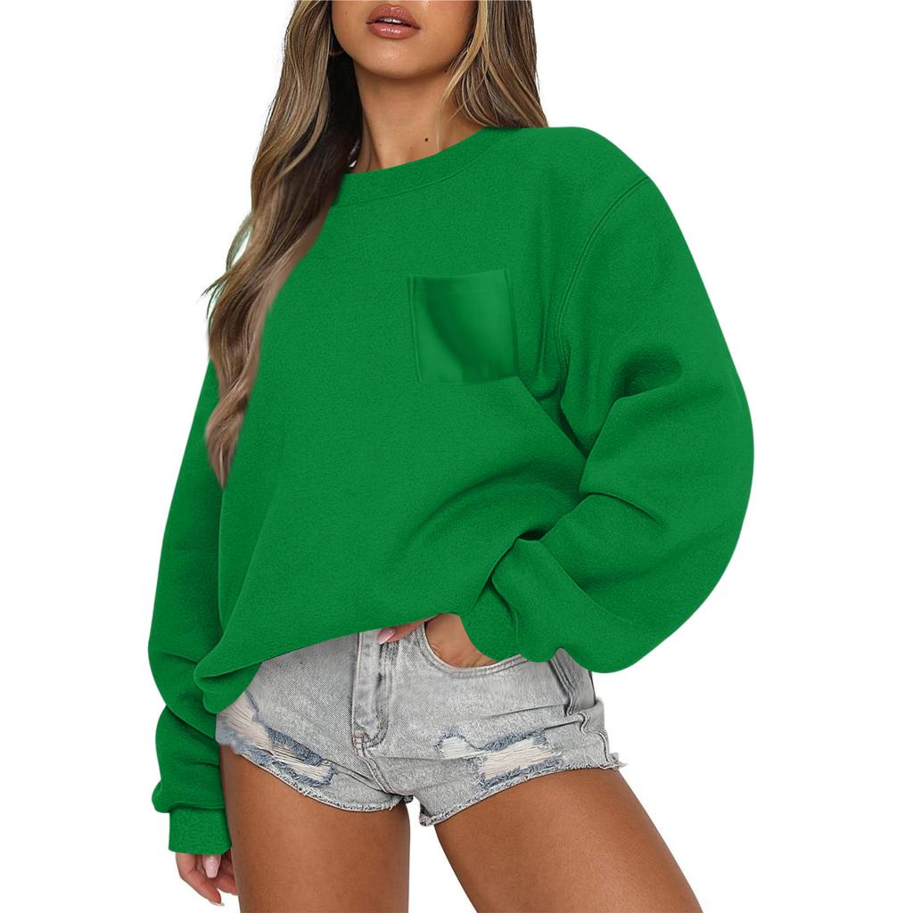 Women's Casual Fashion Round Neck Long Sleeve Sweatshirt With Pockets