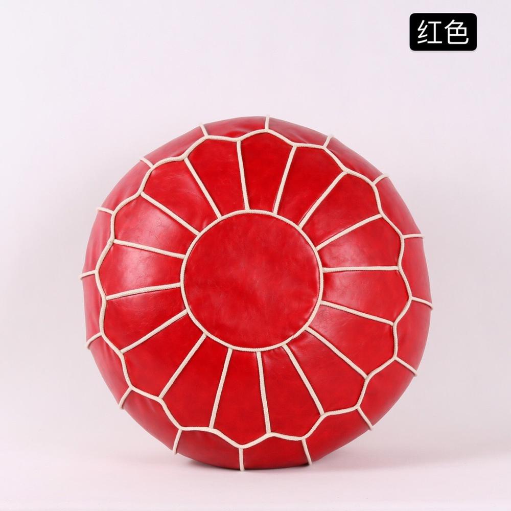 Marokański Puf ze Skóry PU Rękodzieło Haftowane Podnóżek Ottoman Styl Nordycki Okrągły Duży Sztuczna Skóra Niewypchana Poduszka