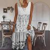 Women's Sleeveless Summer Style Round Neck Printed Long Dress