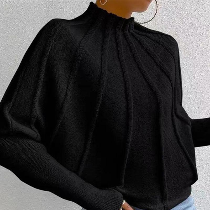 Halbhoher Strickpullover mit hohem Halsausschnitt, einfarbiger Pullover mit Fledermausärmeln, äußerer Pull-Pullover für Damen, modische warme Strickwaren, Pendeln, Herbst und Winter