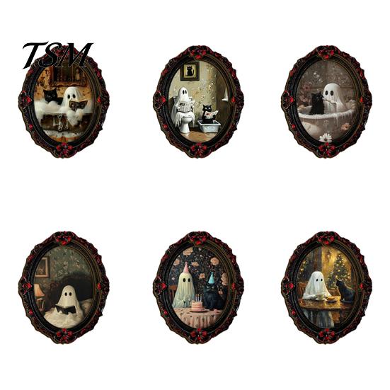 Retro Gothic Room Accessories Halloween Ghost Refrigerator Magnet, Fridge Magnets, Oval Picture Magnetic Magnets Frame Stickers for Kitchen