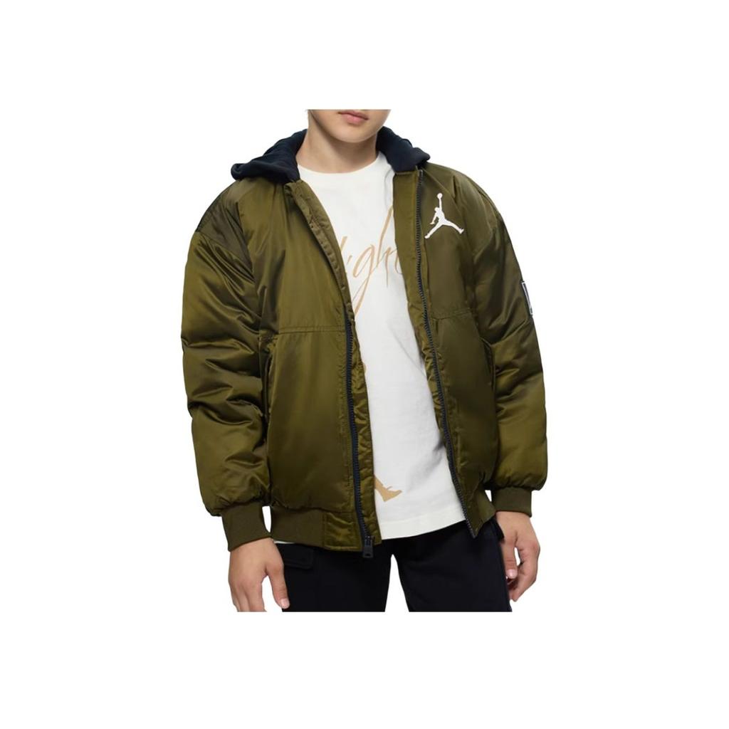 Jordan Modische Kapuzenjacke mit Logo-Print, langärmlig, aus Baumwolle, Kinderjacken, Efeugrün JD2342011GS-002