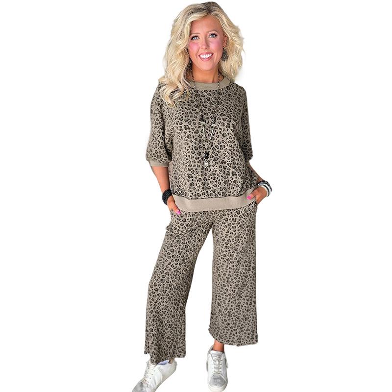 Женский повседневный костюм-двойка с леопардовым принтом, зимний 2025: Модная европейско-американская мода Extra Large