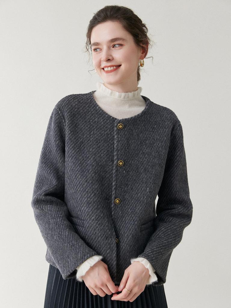 Damen Retro Wollmantel doppelseitig mit Metallschnalle - Kurz/Lang, Verdickt für Herbst/Winter