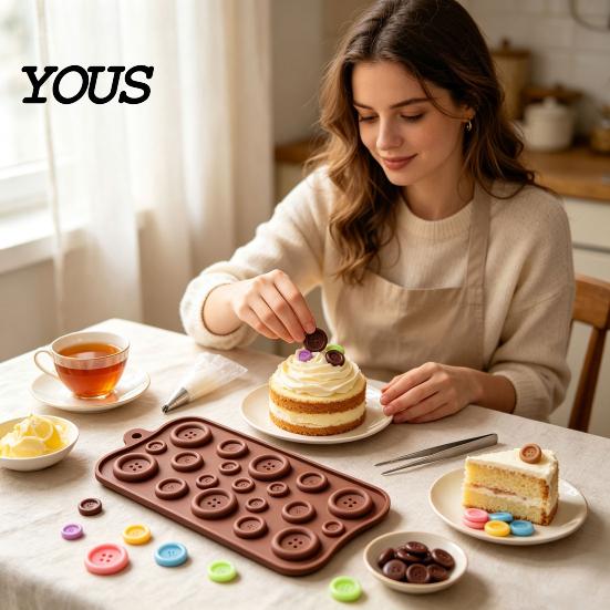 Button Shape Baking Mold Silicone Mold, Food Grade Non Stick Chocolate Candy Making Casting Multi Cavity Dessert Tray, Flexible Easy Release