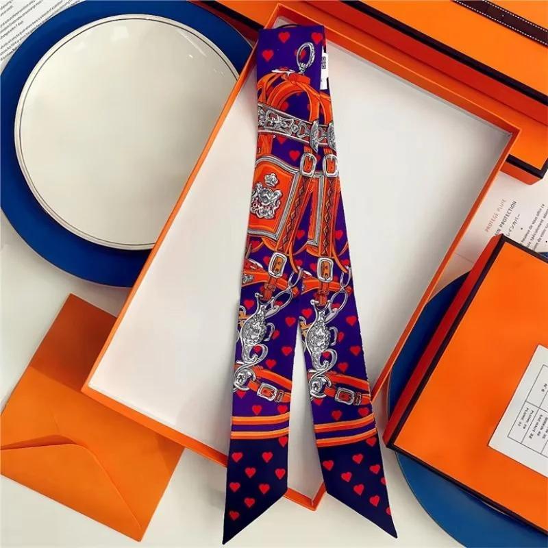 Cachecol de Seda 100% de Alta Qualidade Marca de Luxo Mulheres Faixa de Cabeça Faixa de Cabelo Foulard Gravata Lenço de Pescoço Cachecóis Skinny Acessórios