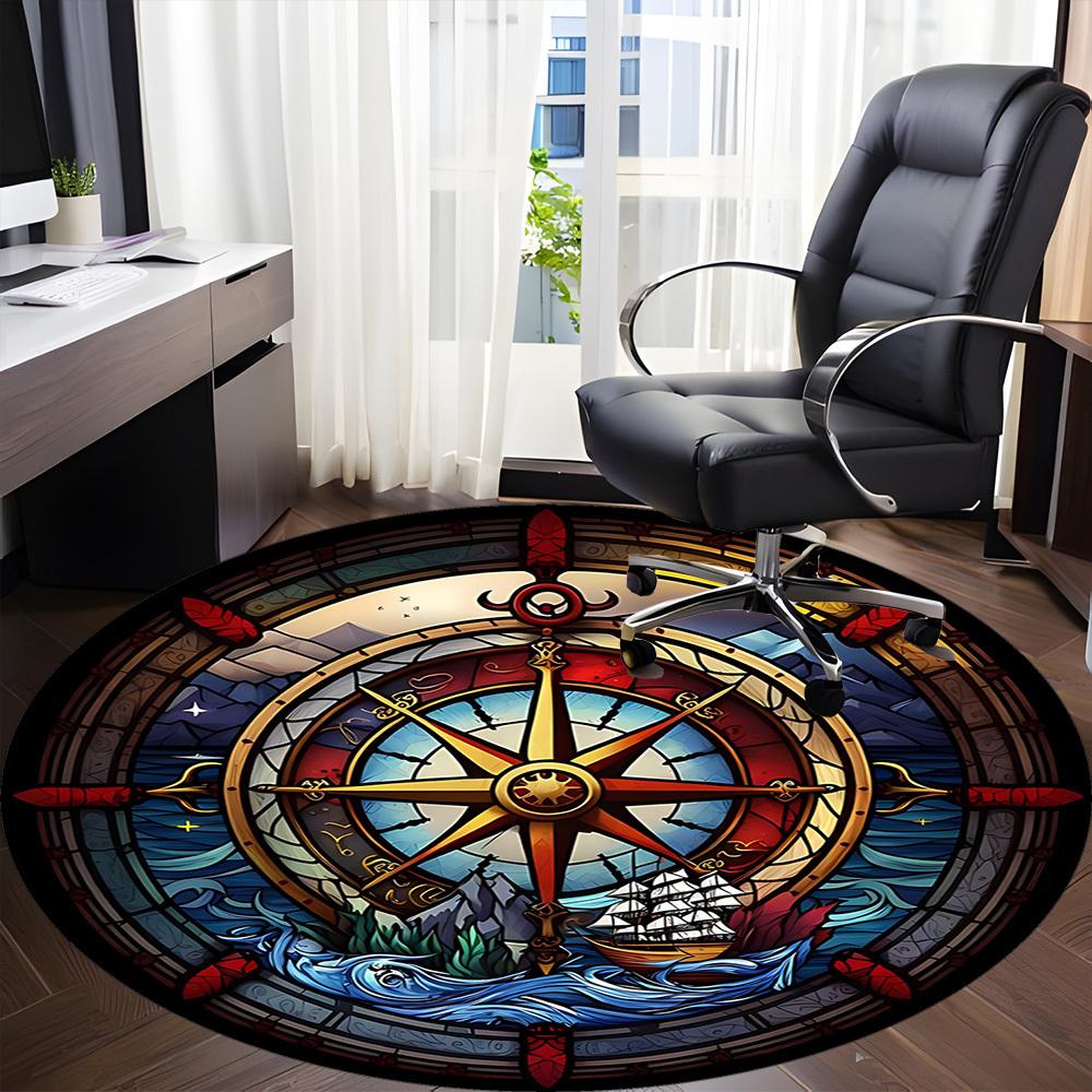 1ks Mořský kompas Kancelářský kulatý koberec, Pod kancelářské židle Ložnice Obývací pokoj Domácí dekorace, Dekorace místnosti