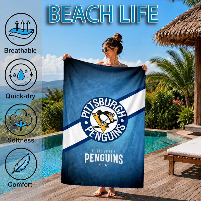 Pittsburgh Penguins Hockey Team Beach Towel, Super Soft Microfiber, Perfect Gift for Her/Him, Birthday, for Pool, Beach, Travel, Decor Beach Party