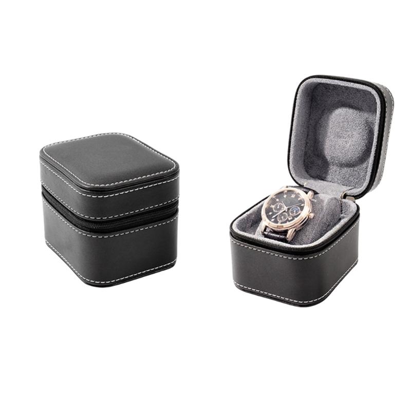 Compact Single Watch Travel Case For Watches And Smartwatches Up To 55mm With PU Leather And Microsuede Interiors