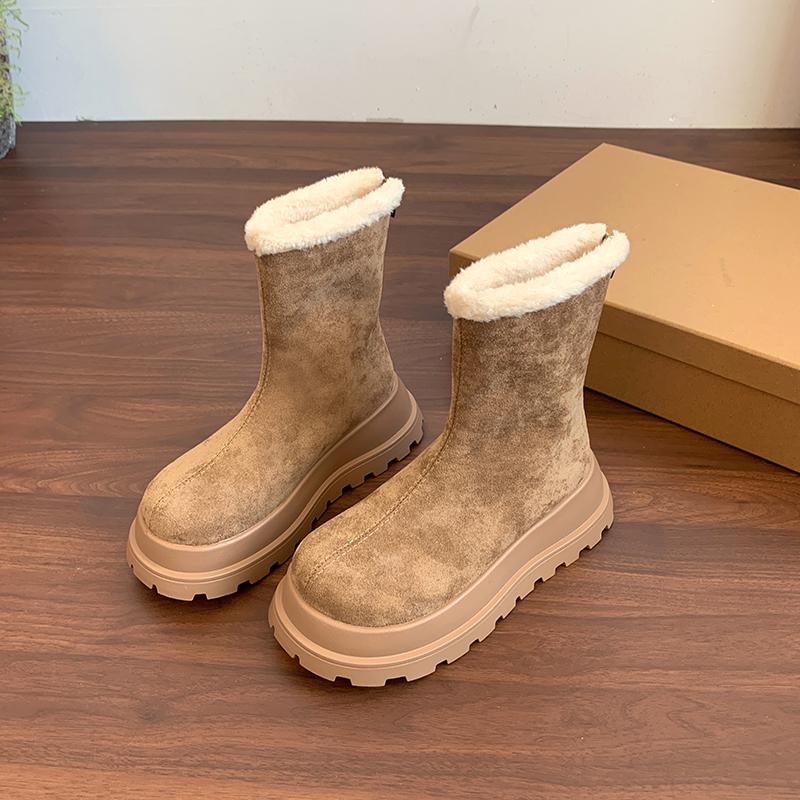 Mode Vinter Kort Plysch Dam Korta Stövlar Mode Plattform Höjdökning Ankelstövletter Höst Vinter Håll Varma Skor