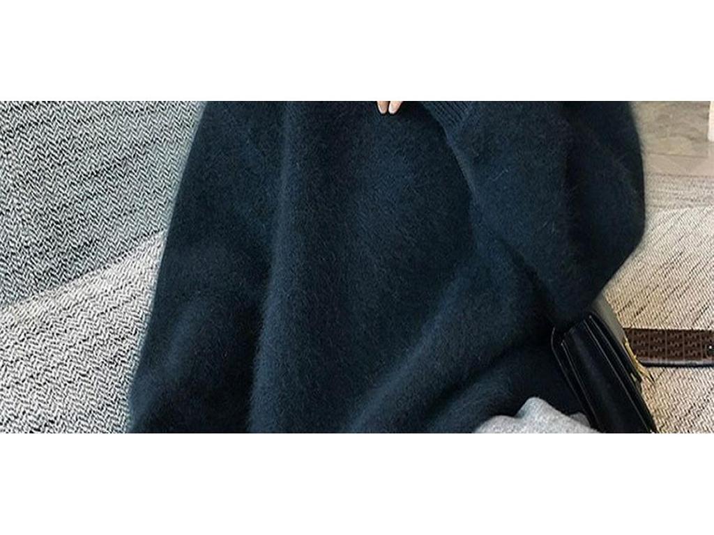 Women's Black Mink Cashmere Pullover Sweater - Soft, Cozy & Oversized for Autumn/Winter