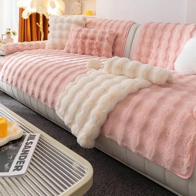 Eifloy-Rabbit Fur Sofa Cover For Living Room, Plush Couch Slipcover, Non-Slip, Ultra-Soft Warm, Armchair Furniture Protector