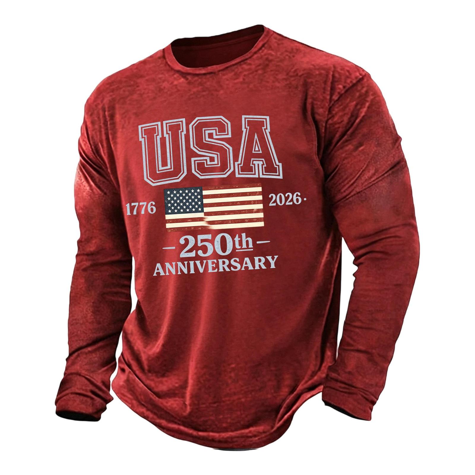 

Men s Casual Long Sleeve Shirt USA 250th Anniversary Print Patriotic Graphic Tee Lightweight Comfortable Fit S червоний