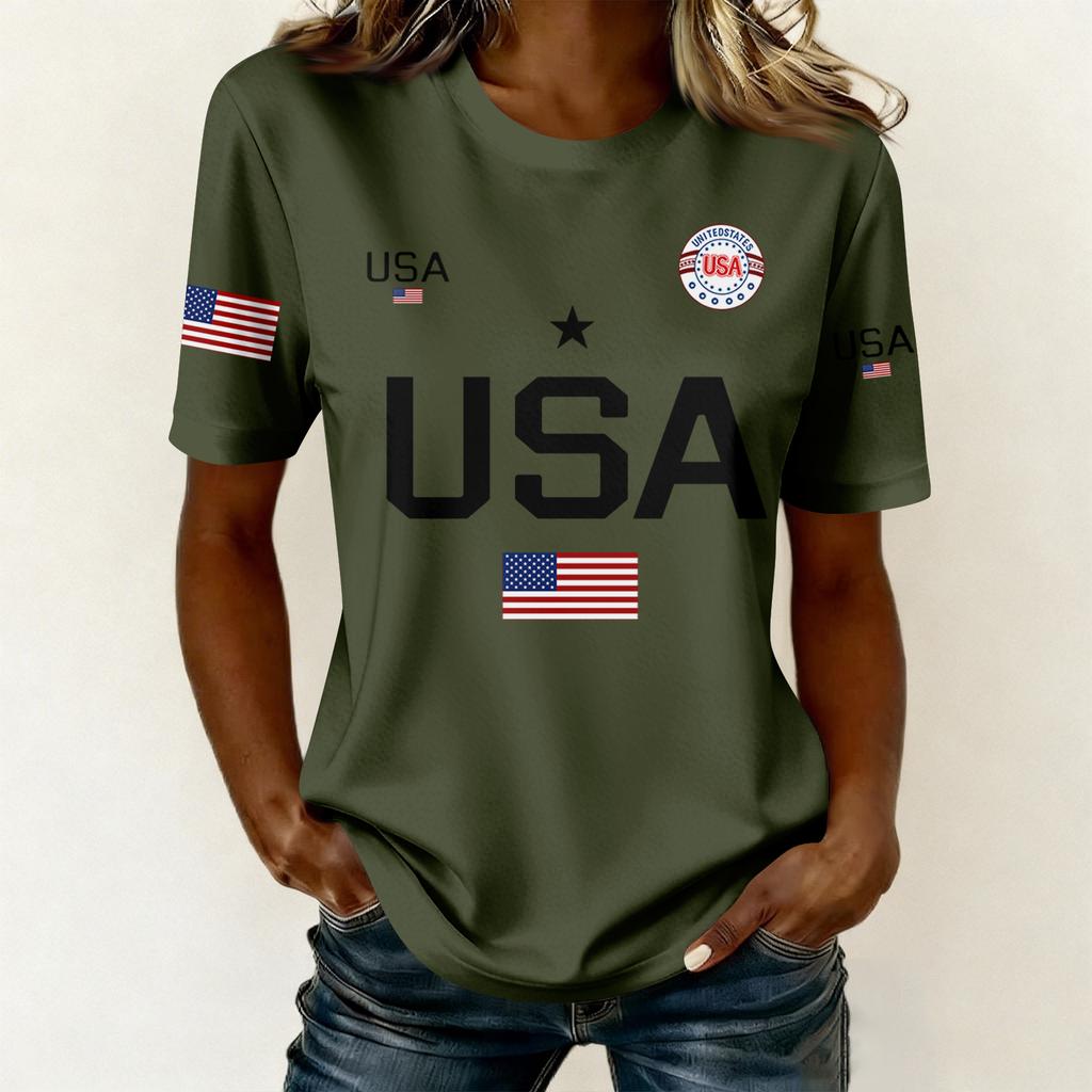 Women's Casual Printed T-Shirt Round Neck Pullover Short Sleeve Top