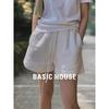 Basic House Damskie Lniane Szorty z Szerokimi Nogawkami i Sznurkiem