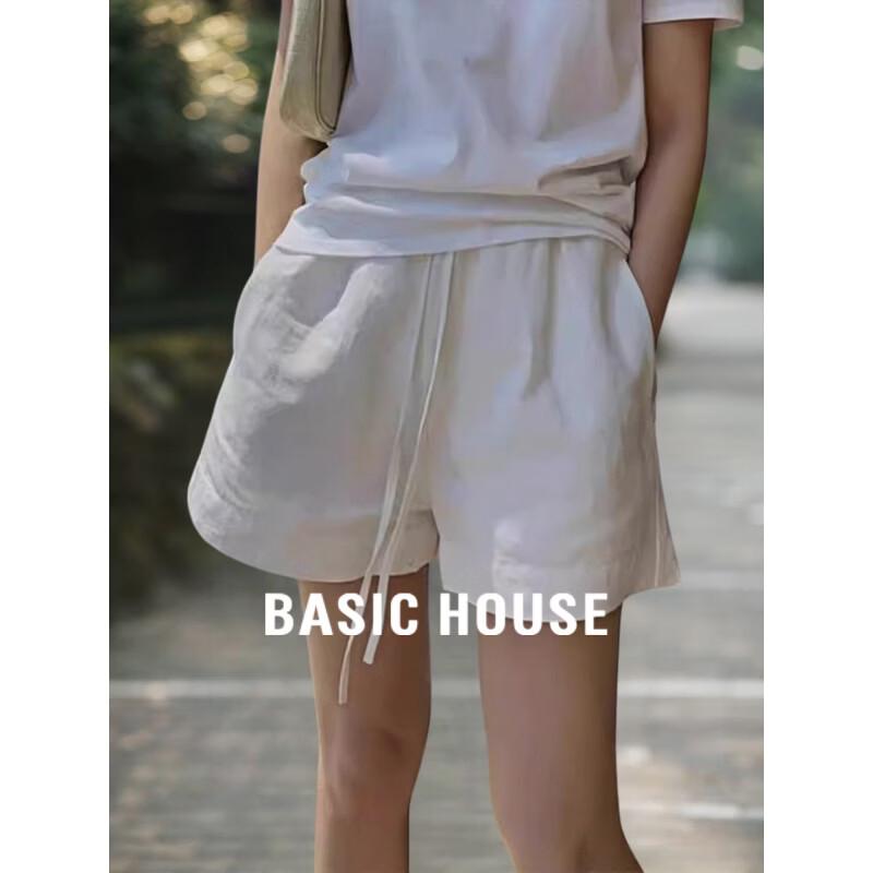 Basic House Women s Linen Wide-Leg Drawstring Shorts XL