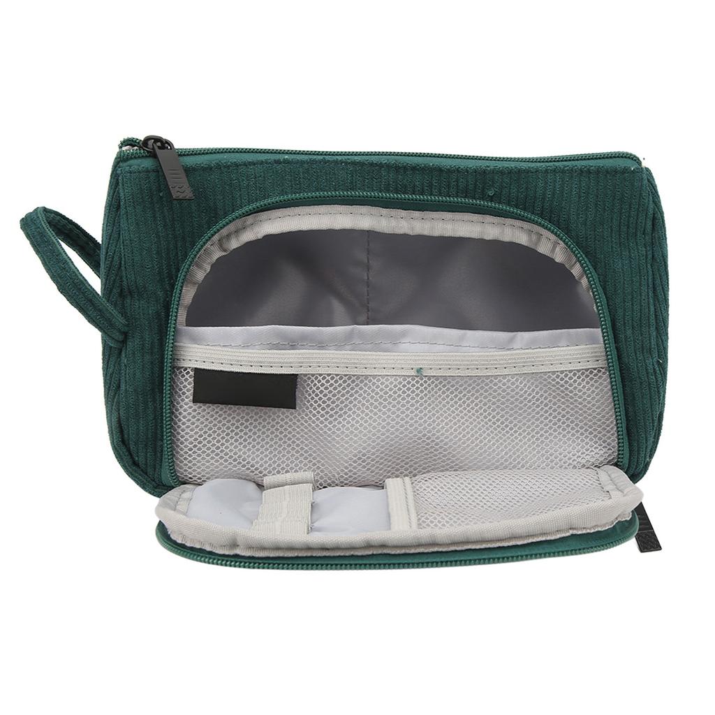 Cosmetic Bag Corduroy Large Capacity Handheld Portable Multi Functional Make Up Pouch for Women Girls Emerald
