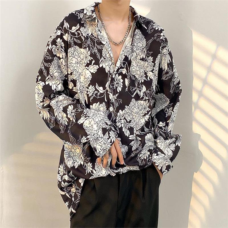 Heren bloemenoverhemd - Japanse en Koreaanse stijl, lente/herfst, trendy retro Hong Kong-stijl, casual all-match jas