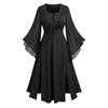 Women V Neck Long Sleeve Lace Up Maxi Dress with Split Hem and Flared Cuff Retro Style for Casual or Special Occasions