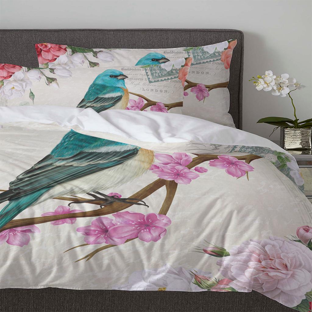 Vintage Flowers Birds Duvet Cover With Pillow Case Custom 3pcs Bedding Set Quilt Cover Double Bed Home Textile