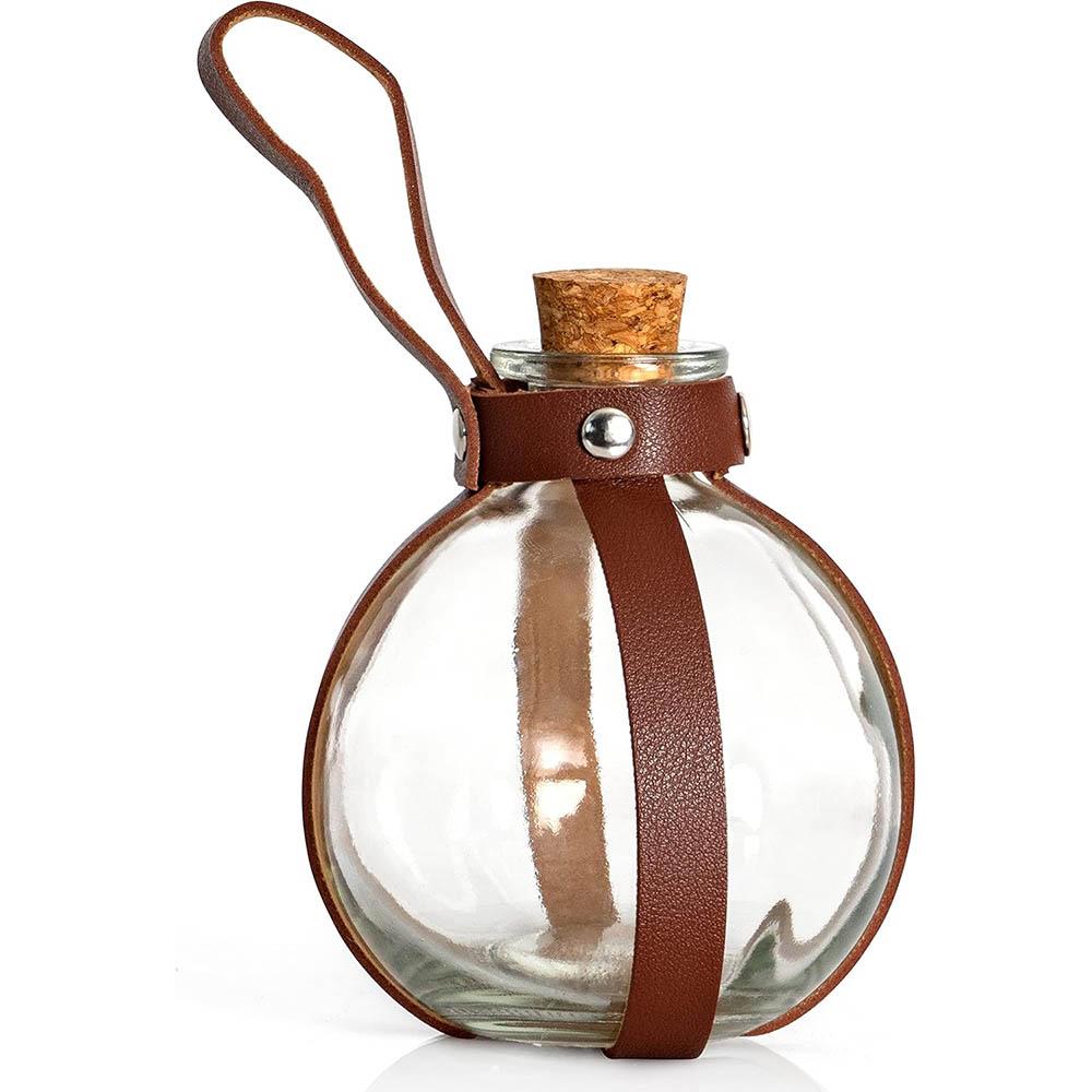 Dark Magic Potion Bottle - Brown Wizard Potions Glass Holder with Cork Stopper and Faux Leather Harness with Holster Loop 250ml