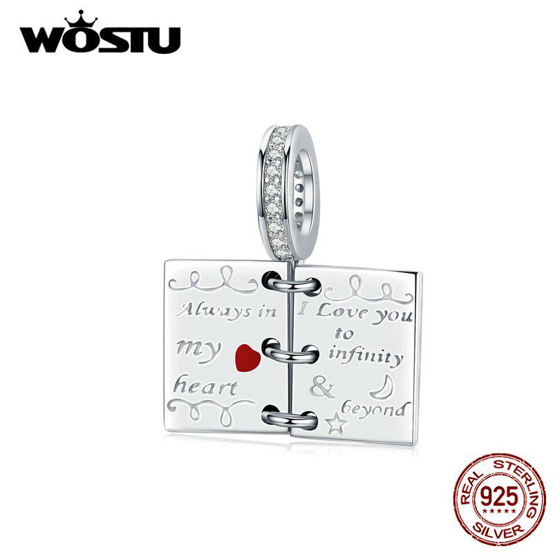 WOSTU Love Story Notebook Dangle Charms 100% 925 Sterling Silver Bead Fit Original Bracelet Pendant