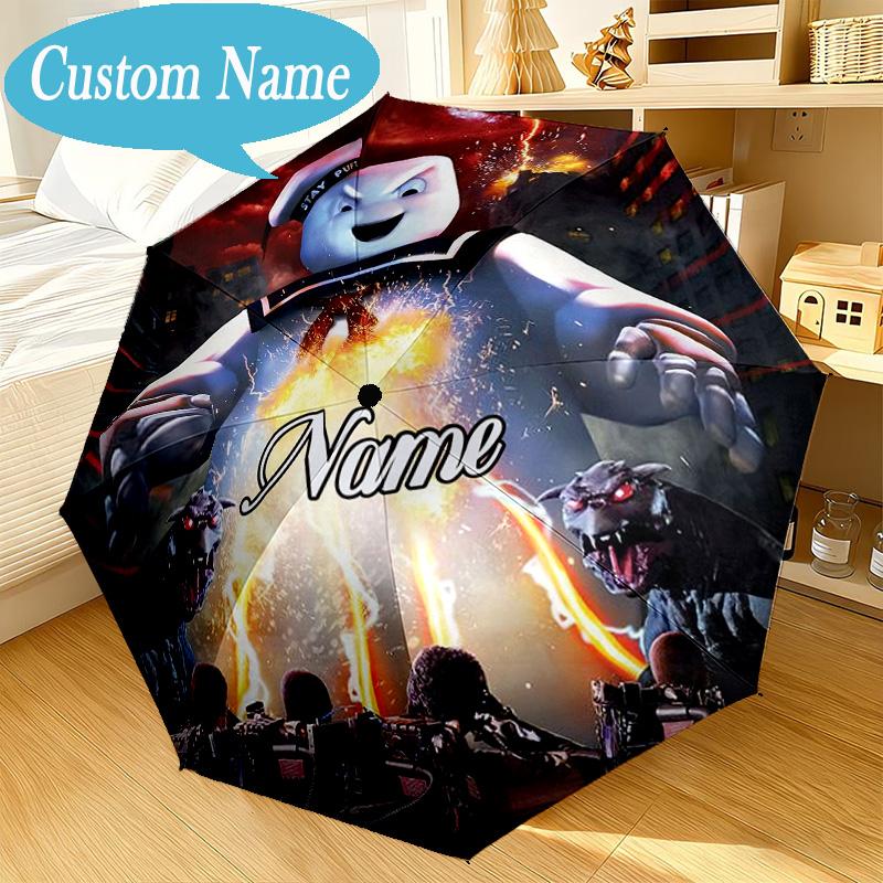 Custom Name Umbrella Ghost Marshmallow Man Umbrella 8-Frame for Travel, Camping, Casual Lightweight Portable, Essential for Family Gifts