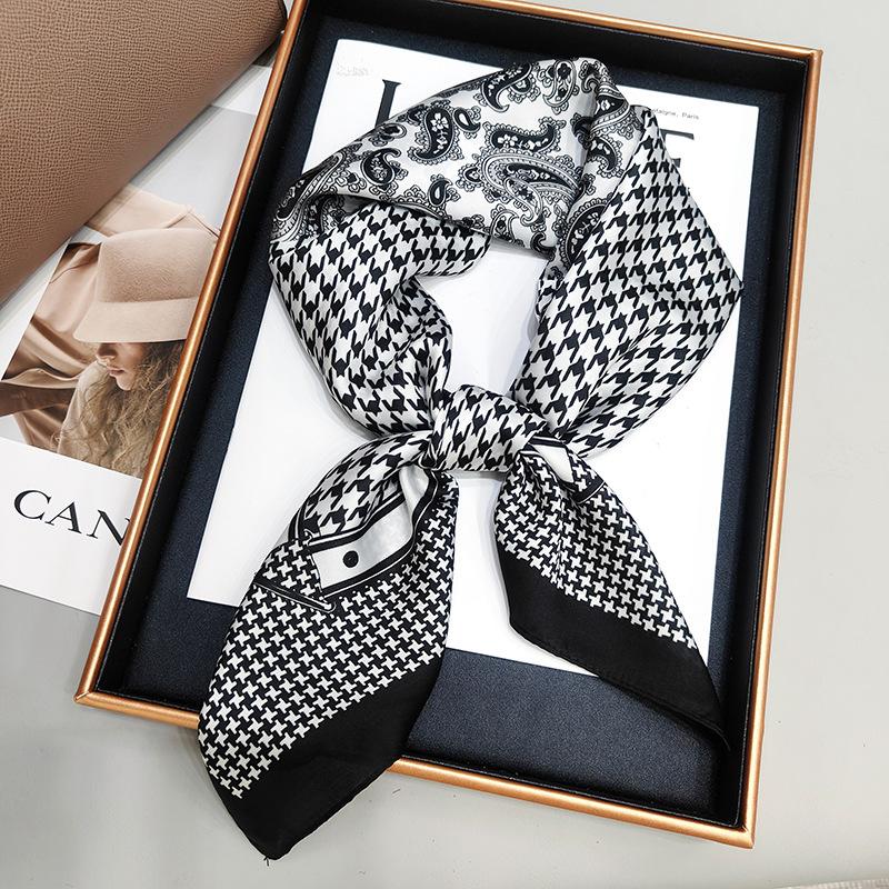 New Versatile Imitation Silk with Suit Silk Scarf Fashionable Women's Small Square Silk Scarf French Spring and Autumn Scarf