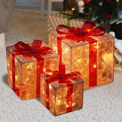 3 Lighted Gift Boxes for Holiday Decor, Indoor Outdoor Present Box Decorations