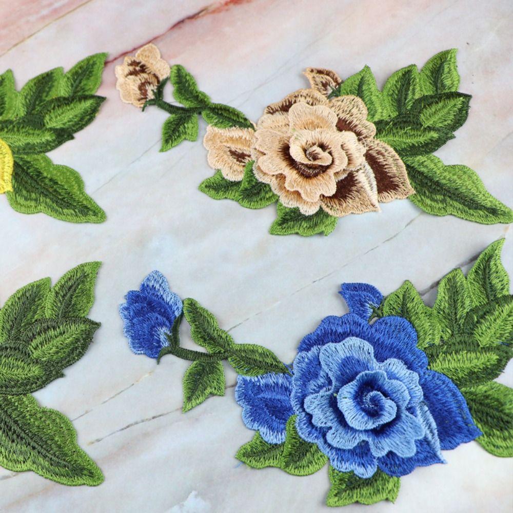 Polyester Fiber Embroidery Peony Patch DIY Handmade Clothing Accessories Embroidery Floral Applique 22*14CM Sew On Patch Dress