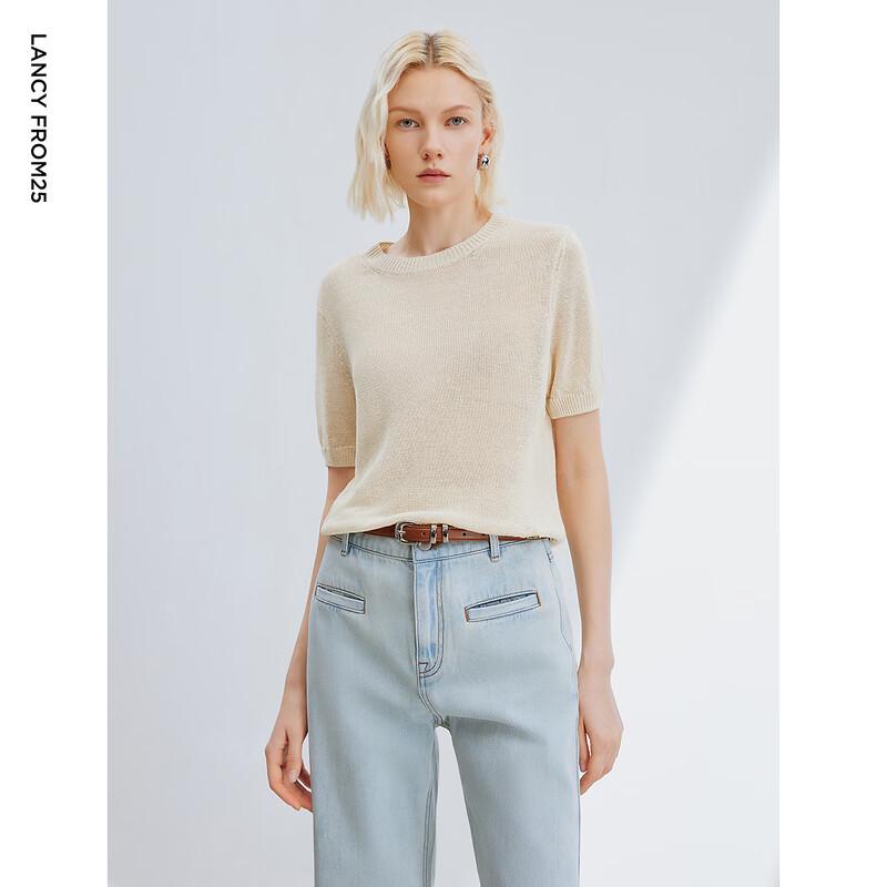 LANGZI Thin Short Sleeve V-Neck Knit Top