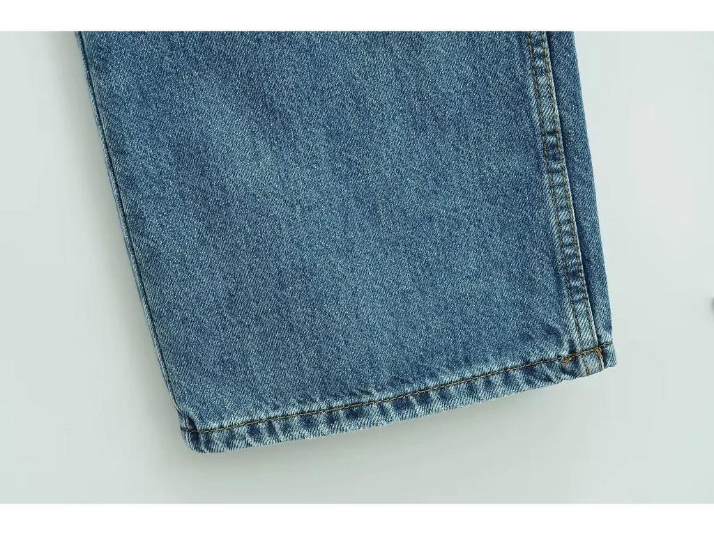 Women's Retro High-Waisted Wide-Leg Denim Pants - Washed, Loose, Floor-Length, Casual Designer Style