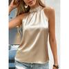 Womens Satin Halter Neck Tank Top With Pearl Bead Detail Sleeveless Elegant Casual Blouse