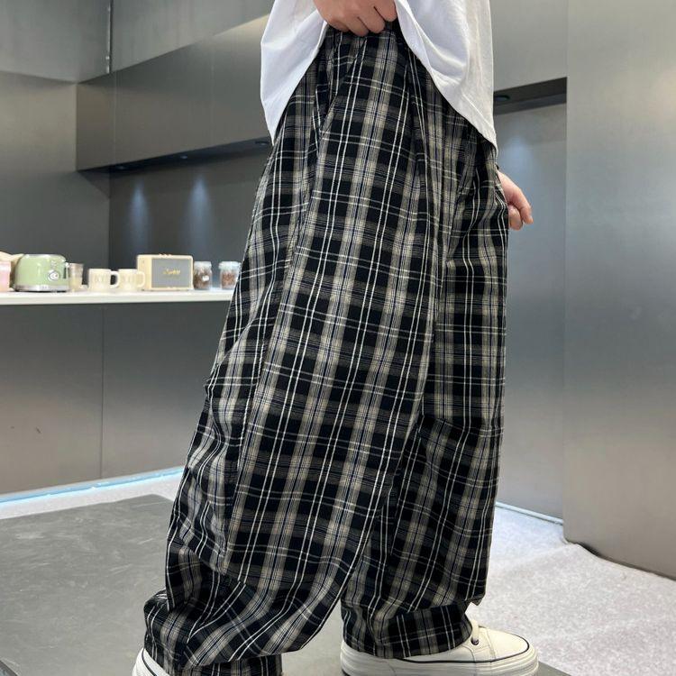 Boys' Summer Plaid Pants Thin Loose Casual Pants Trendy and Cool Mosquito Repellent Pants
