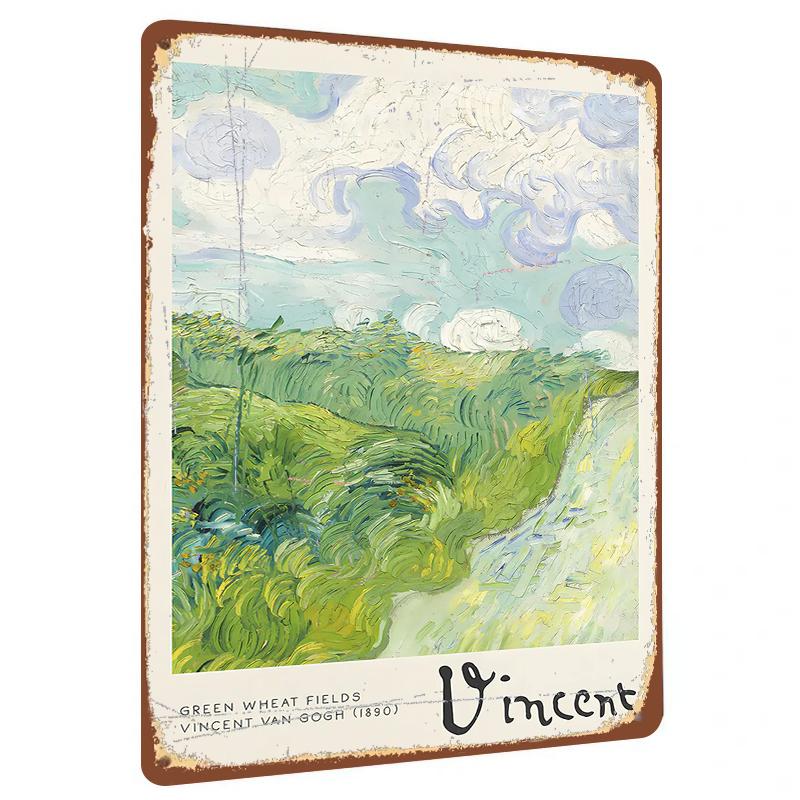 

Van Gogh Green Wheat Fields Oil Painting Metal Wall Art Vintage Landscape Home Decor for Living Room 20x30cm（7.8x11.8inch）