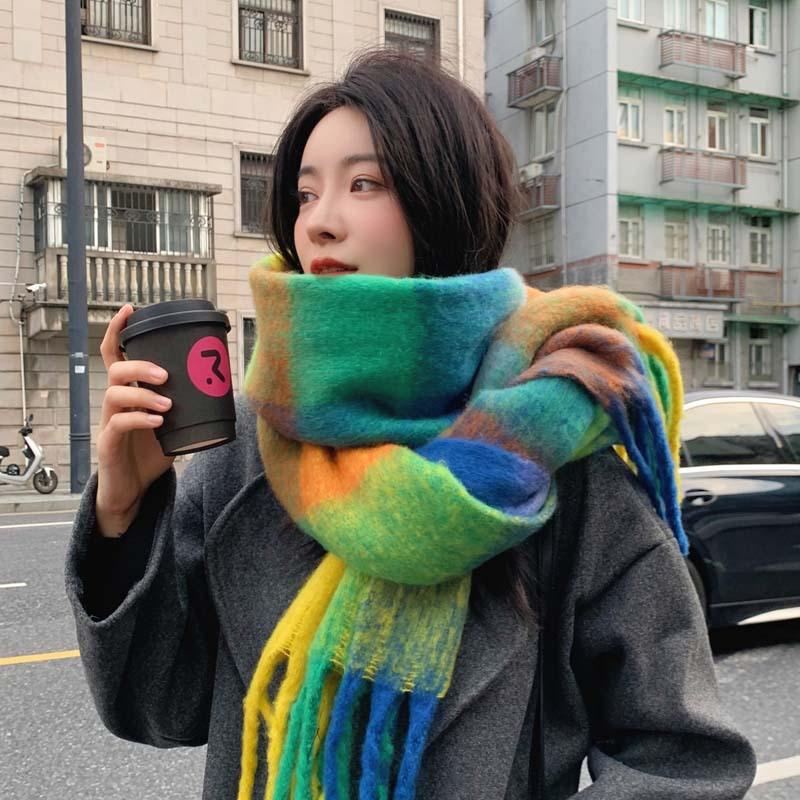 Scarf Women'S Autumn And Winter Premium Color Matching Tassel Mohair Thickened Shawl