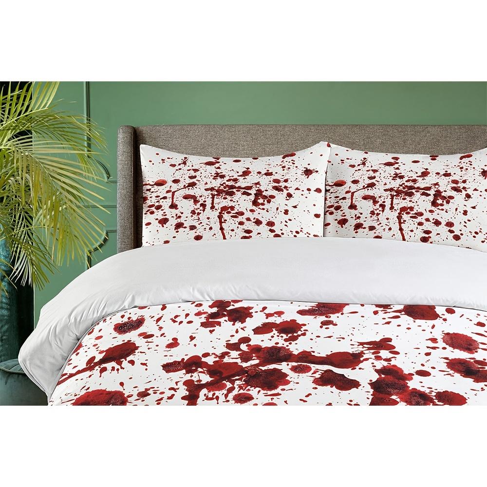 Horror Duvet Cover Set, Splashes of Blood Grunge Style Bloodstain Horror Scary Zombie Halloween Themed Print, Decorative 3pcs