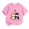 Kids Boys Girls Crew Neck Short Sleeve 100% Cotton T-shirt, Cute Cartoon Shiba Inu Couple Surprised Print Casual Soft Breathable Summer Tee for Childr