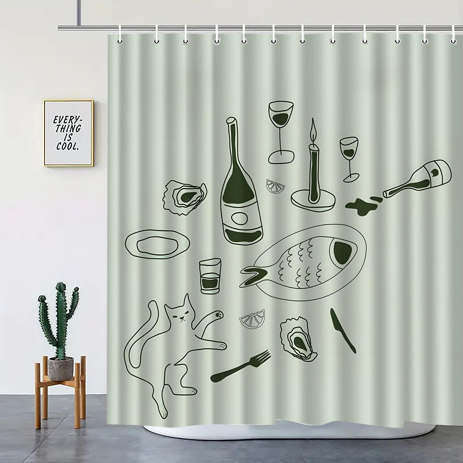 

A Simple, Elegant Shower Curtain With A Candlelight Dinner Pattern- Featuring A Graceful Natural Design Suitable For Various Set W60H190(CM)-1 Pcs