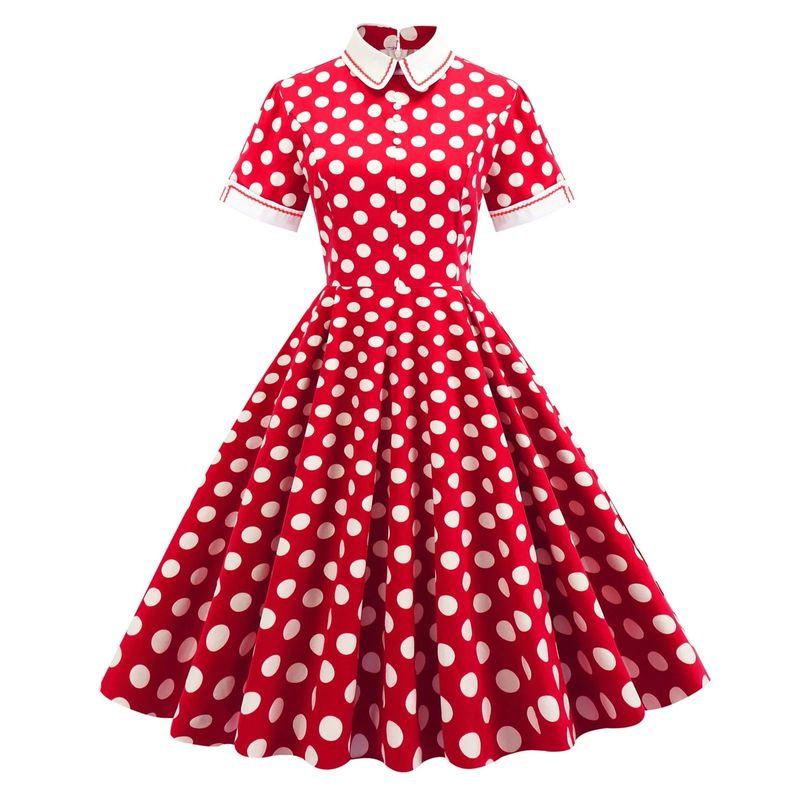 

Polka Dot Skirt Vintage Dress Elegant Graceful Polka Dot Swing Skirt Retro Dress C XL