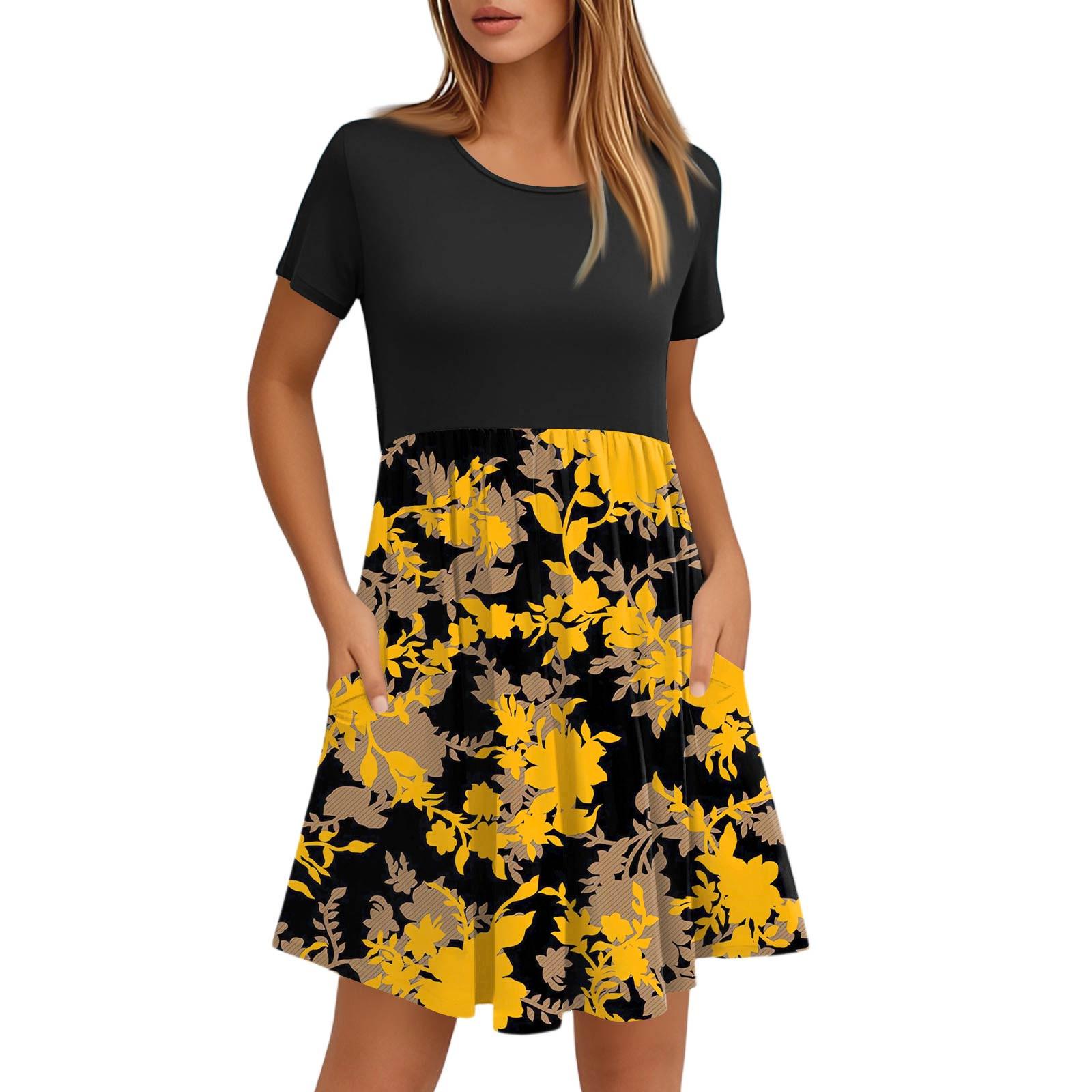 

Жіноча мода повсякденні вільні круглі шиї з короткими рукавами з принтом та кишенями M помаранчевий