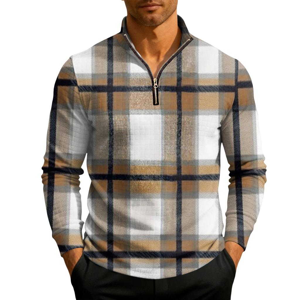 Herrstickad tröja med kvartslång dragkedja och ståkrage