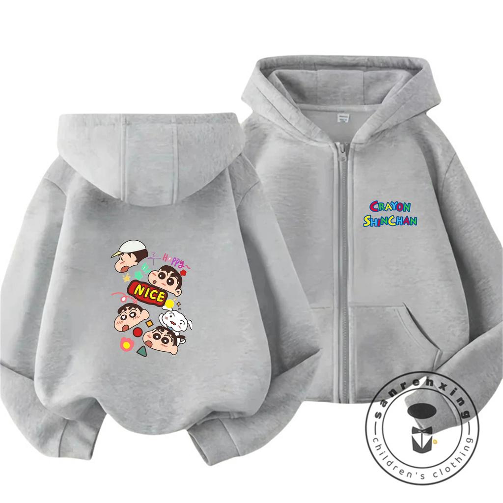 Winter Zipper Hooded Sweatshirt Kawaii Trendy Design Kids Street Fashion Crayon Shin Chan Boys Girls 3 14 Years