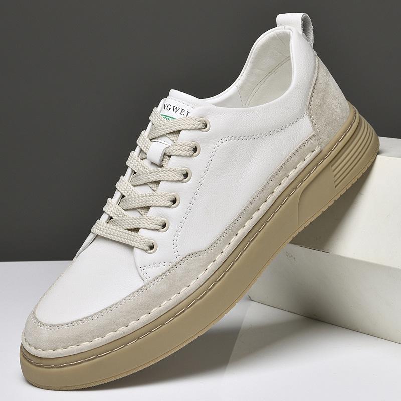 Men's shoes autumn first-layer cowhide white shoes trendy British style thick-soled lightweight sports shoes casual board shoes men