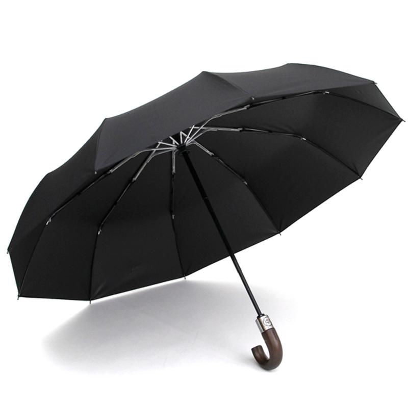 Ombrello pieghevole automatico da uomo e da donna, 10K, resistente, antivento, anti-UV, protezione solare, manico in legno