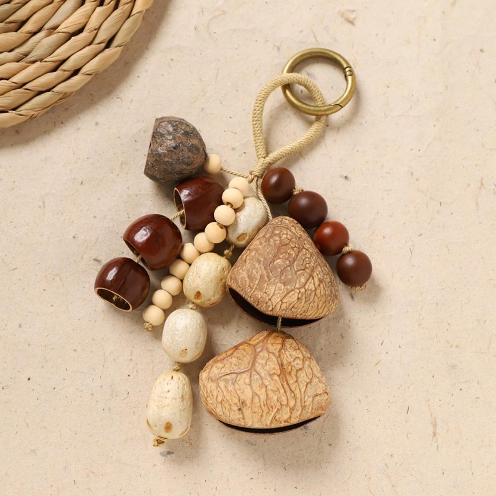 Sound Heal Natural Fruit Shell Keychain Bohemian Style DIY Bag Pendant Gift Handmade Fruit Shell Wind Chime Ornament