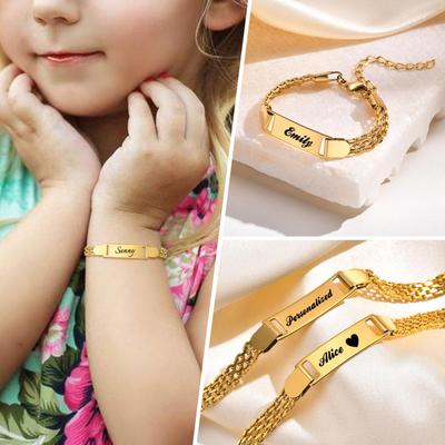 Personalized Bracelet for Girl Boy , Adjustable Chain Custom Name Birthdate Stainless Steel ID Bracelets Not Fade Nickel Free