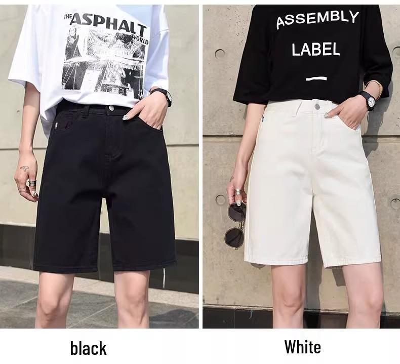 Women's High-Waisted Denim Shorts: Summer Solid Color, Trendy Design, Plus Size, Loose Fit, Straight Leg