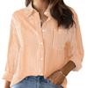 Womens Button Down Shirts Striped Classic Long Sleeve Collared Office Work Blouses Tops with Pocket
