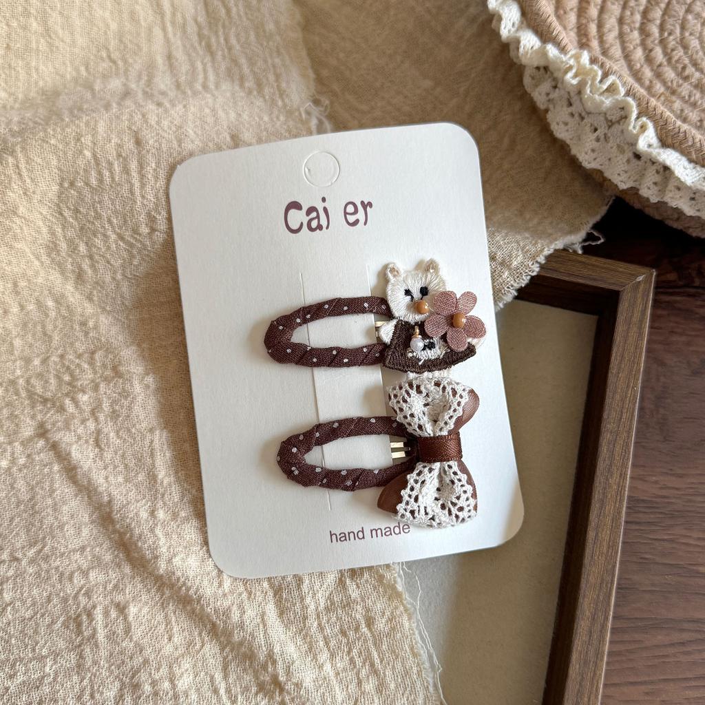 Coffee Color Cute Cartoon Cat Baby Hairpin Sweet Bow Flower Headwear Girls Kids Hair Accessories